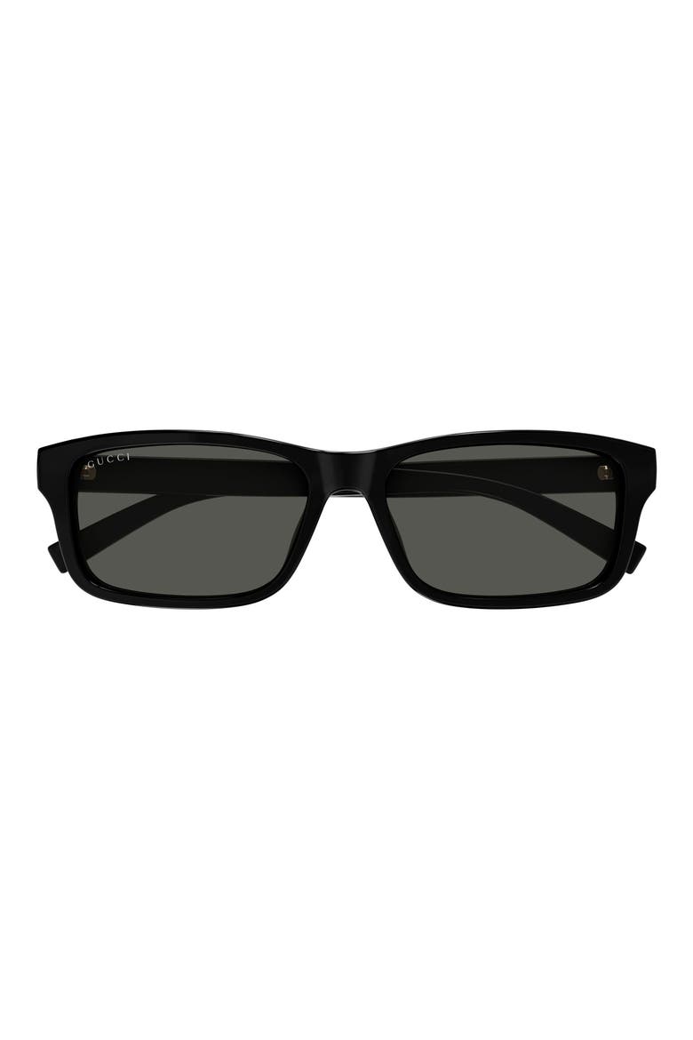 57mm Rectangular Sunglasses, Main, color, BLACK