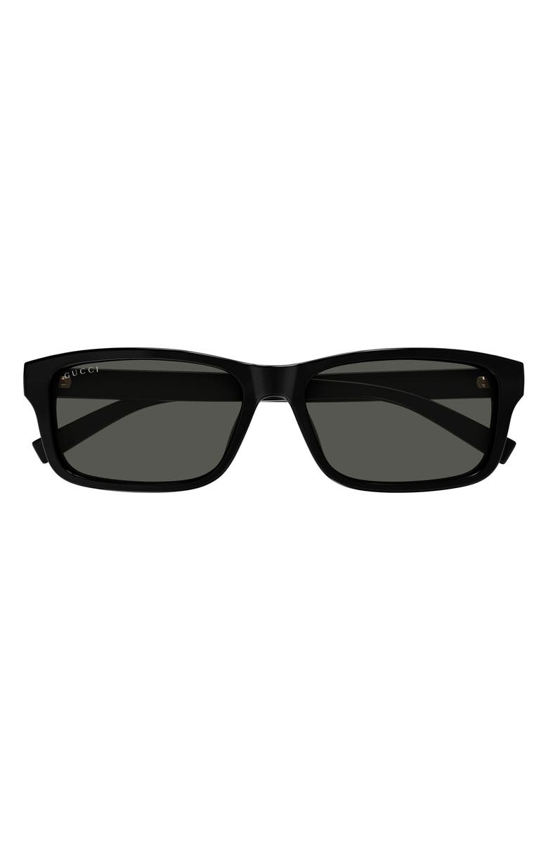 Gucci 57mm Rectangular Sunglasses, Main, color, Black
