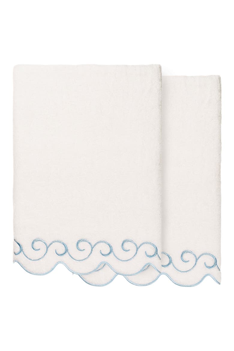 Simplicity Scallop Set of 2 Bath Towels, Main, color, WHITE/ BLUE