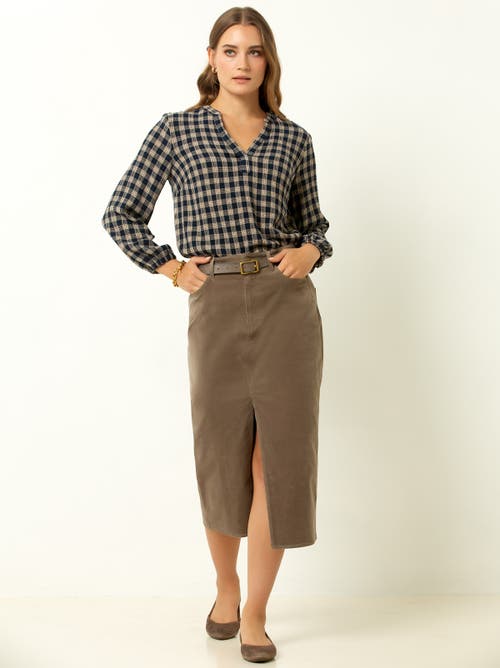 Single Stitch Corduroy Midi Skirt In Brown