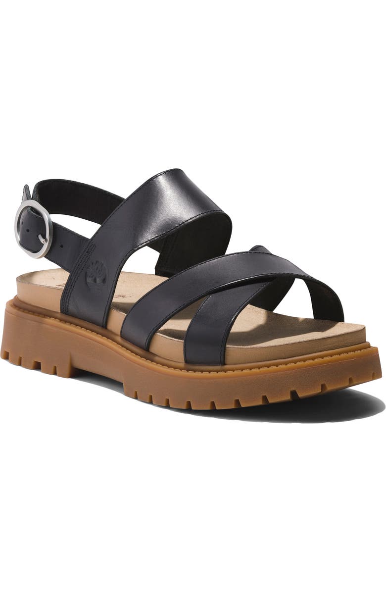 Timberland Clairemont Way Cross Strap Sandal, Main, color, Black Full Grain