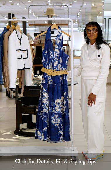 【Donna Karan New York】Halter Belted Midi Dress Donna Karan New York Women's Belted Halter A-Line Midi Dress