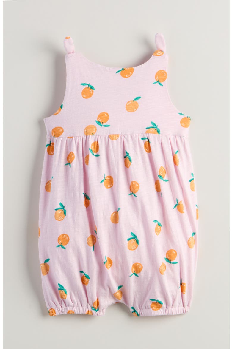 Shoulder Bow Cotton Romper, Alternate, color, PINK SHADE SWEET ORANGES