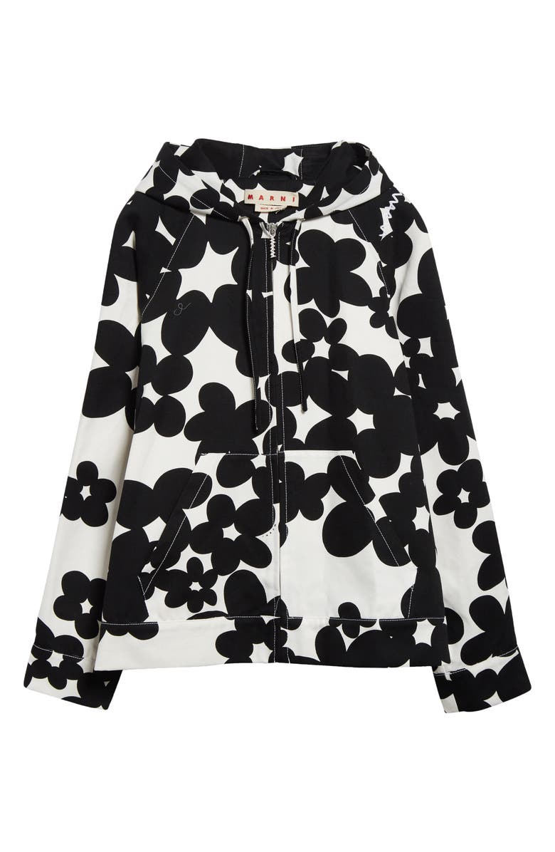 Marni Dillies Floral Cotton Gabardine Zip Hoodie, Alternate, color, 