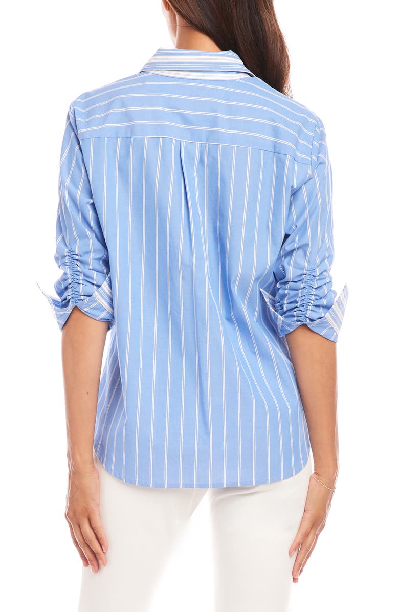 Karen Kane Stripe Ruched Sleeve Button-Up Shirt, Alternate, color, 