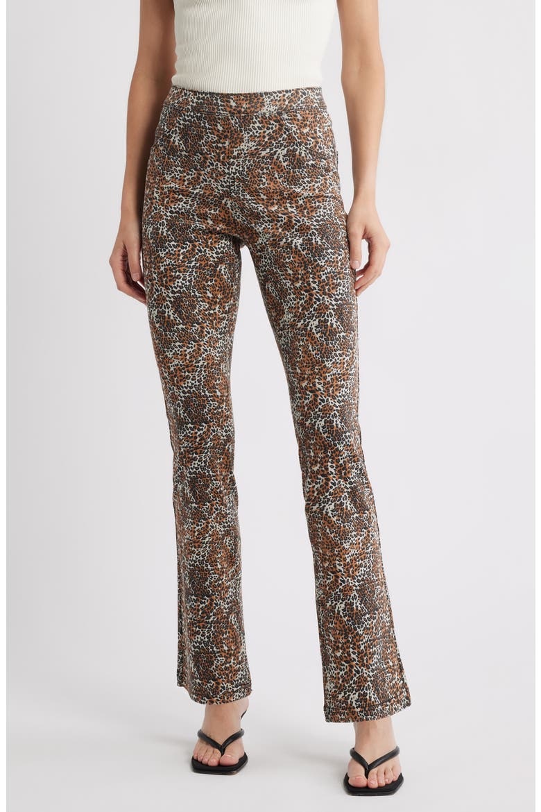 Leopard Print Pull-On Bootcut Jeans, Main, color, BROWN