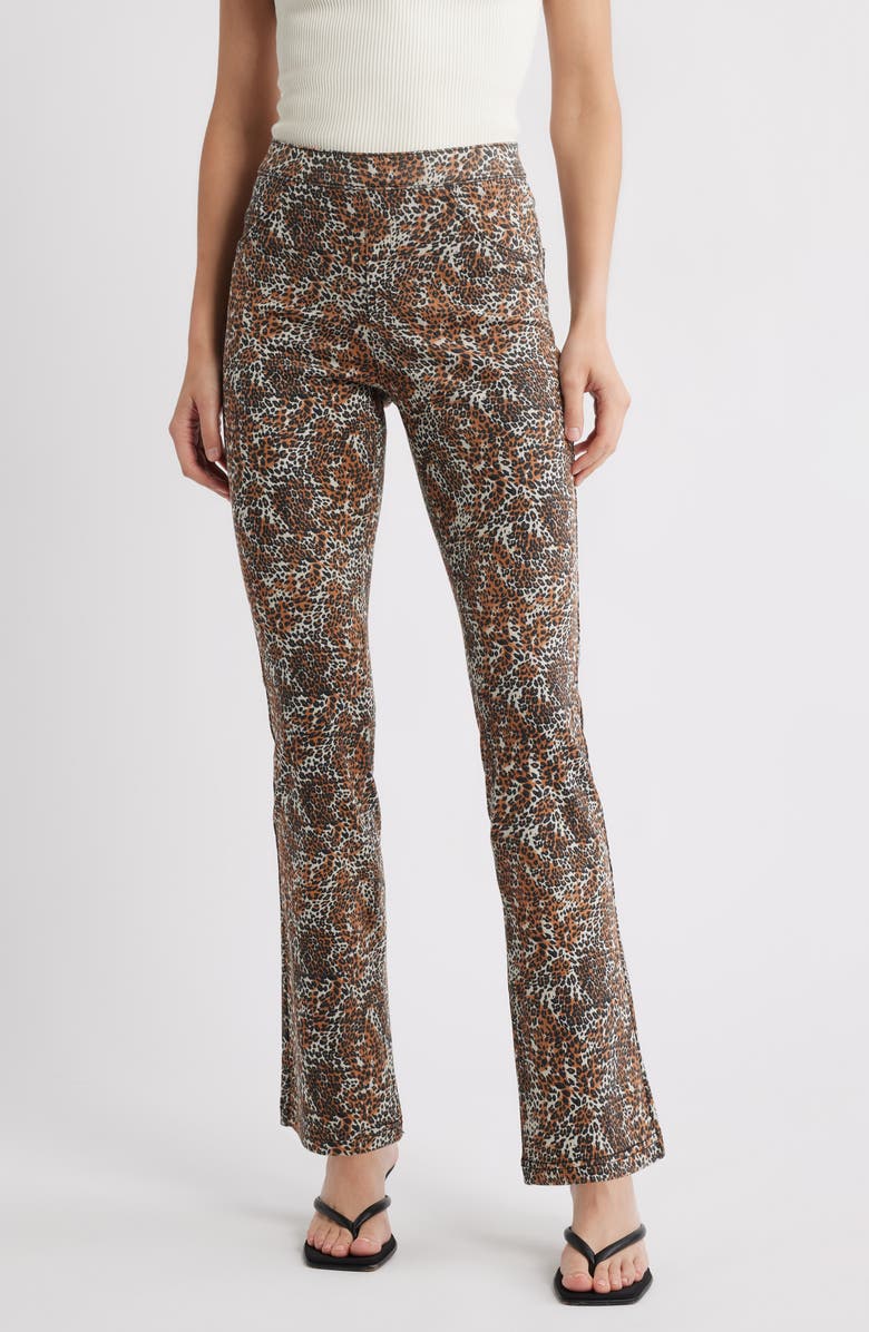 Hue Leopard Print Pull-On Bootcut Jeans, Main, color, Brown