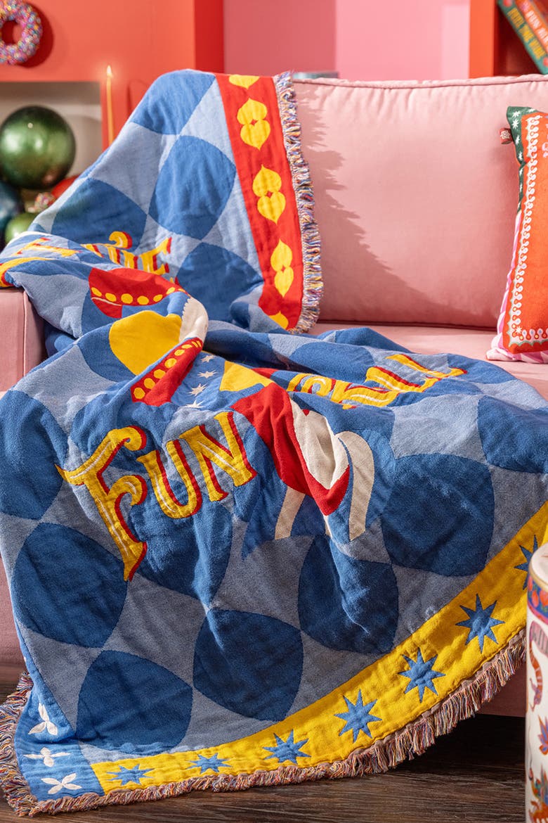 Novelas Fringed Jacquard 100% Cotton Throw Fun 54X71 In, Alternate, color, Blue