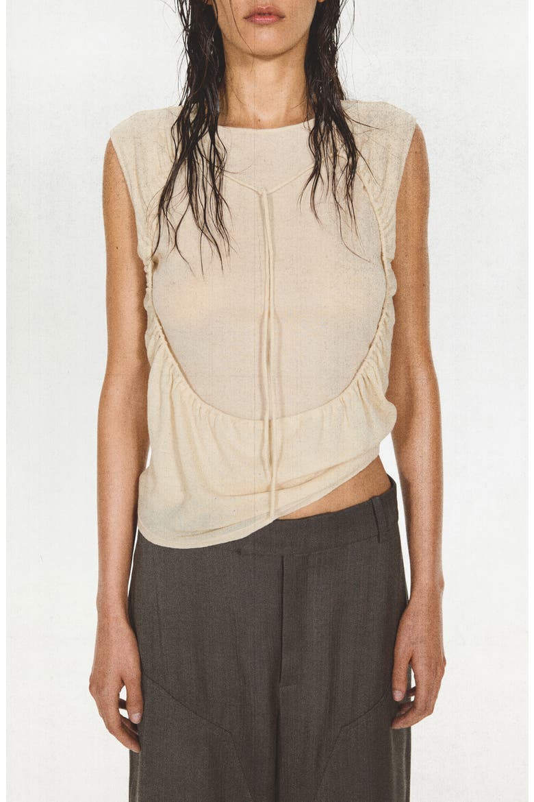 Overlay Top with Gathered Detail, Main, color, ECRU