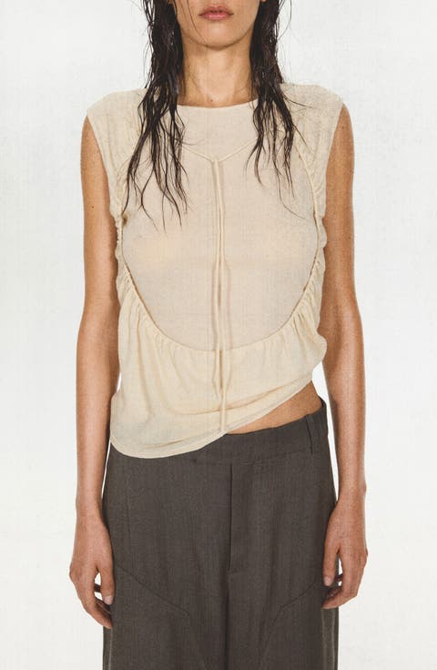 Overlay Top with Gathered Detail