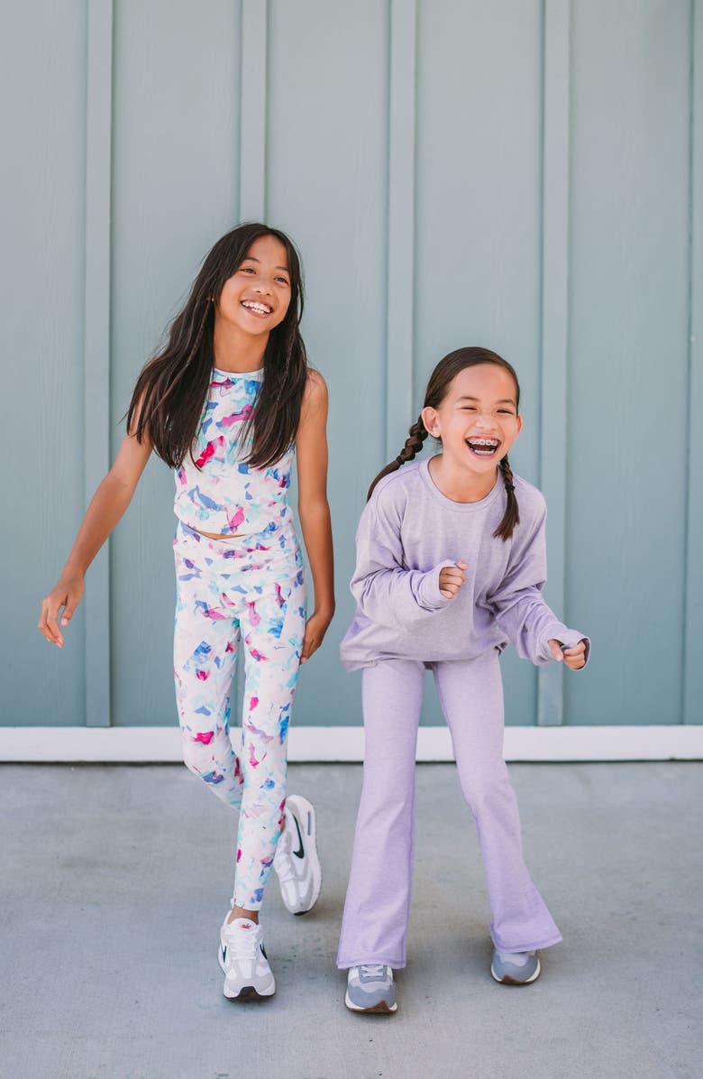 Zella Girl Kids' Print Crossover High Waist 7/8 Leggings, Alternate, color, Purple Iris Fan Geo Gradient