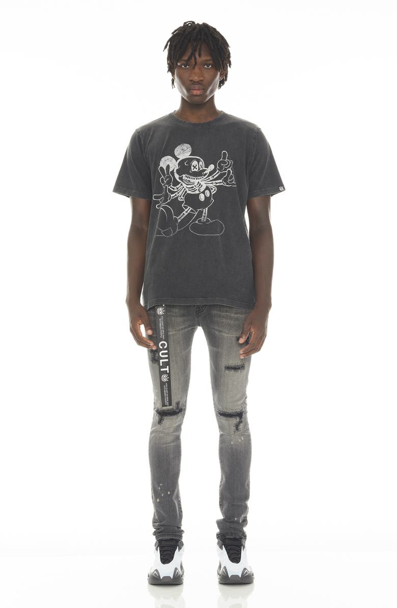 Cult of Individuality Punk Belted Distressed Super Skinny Jeans, Alternate, color, 