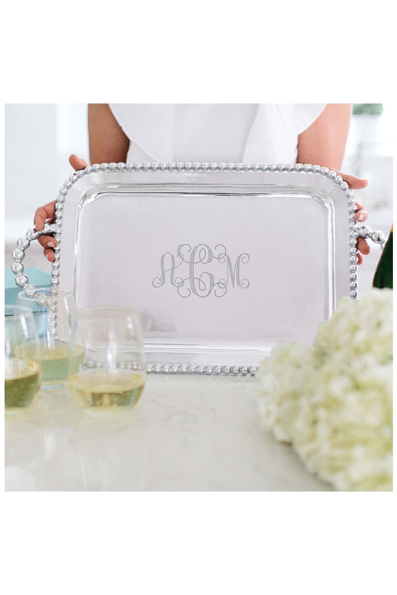 Pearled Trim Large Service Tray, Alternate, color, SILVER