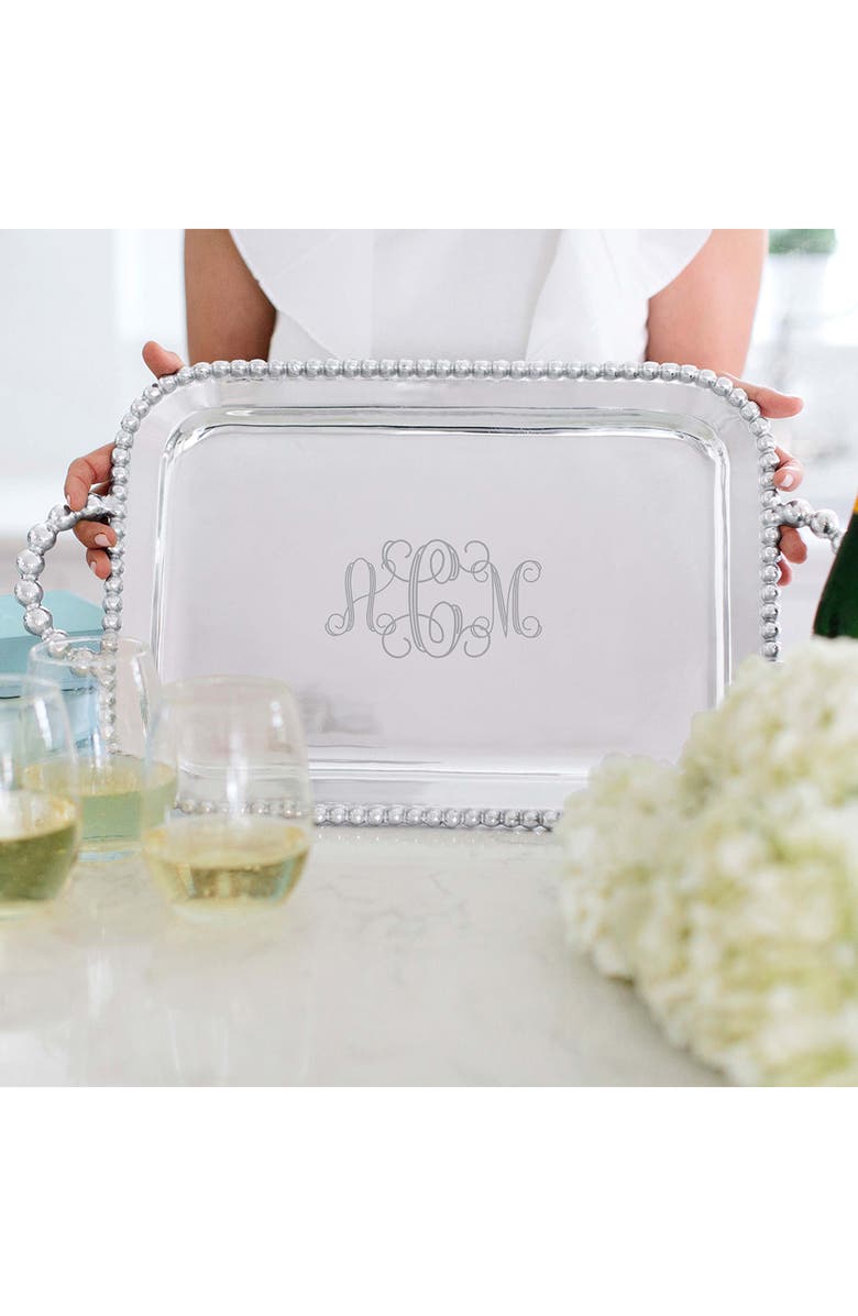 Mariposa Pearled Trim Large Service Tray, Alternate, color, Silver