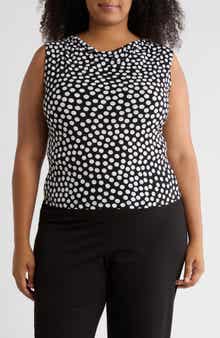 Renee C Polka Dot Cowl Neck Crop Tank