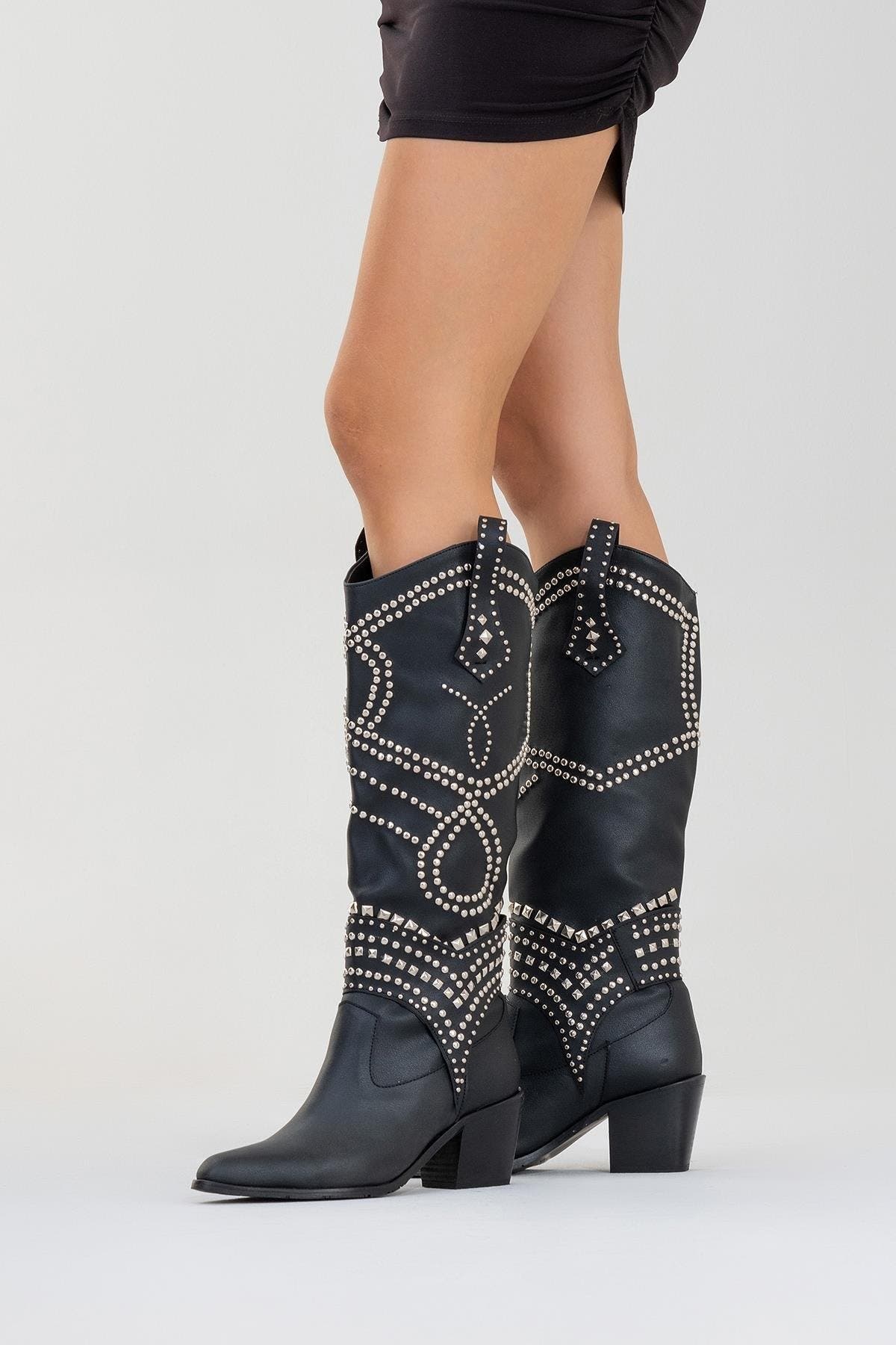 Prologue Shoes Draga Studded Block Heel Knee High Boot, Alternate, color, 