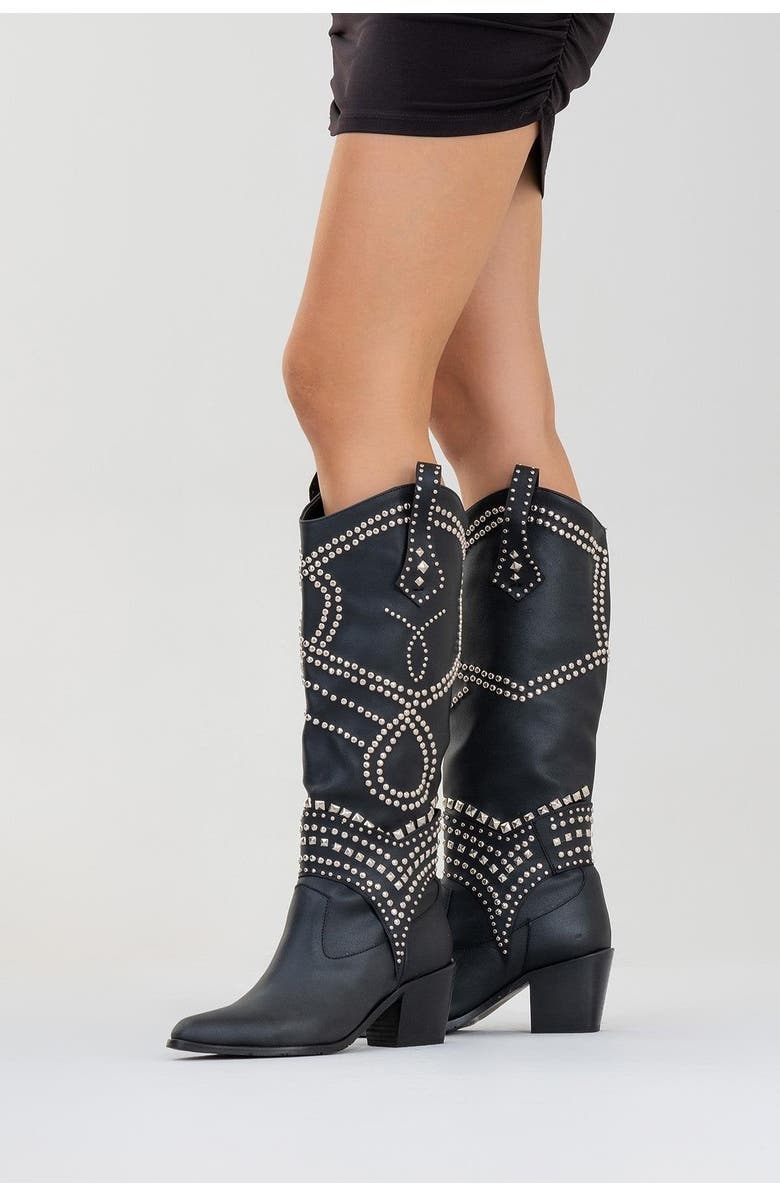 Prologue Shoes Draga Studded Block Heel Knee High Boot, Alternate, color,