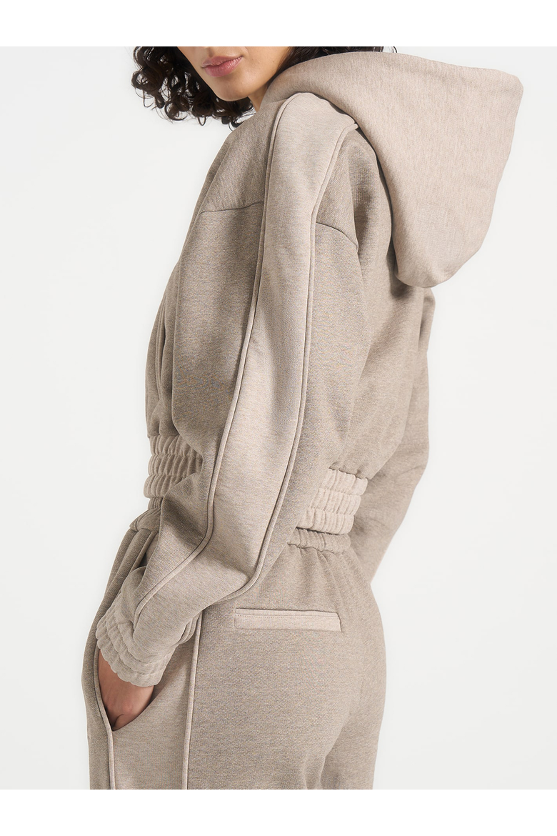 Rayna Two-Tone Relaxed Zip Through Hoodie, Alternate, color, Beige