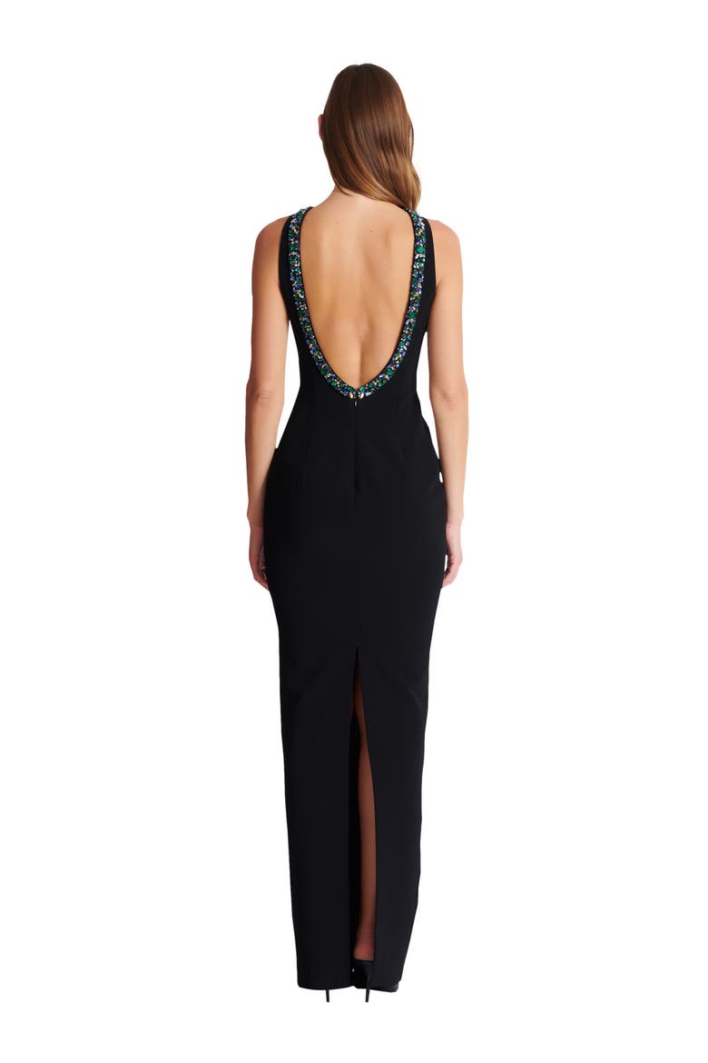 Long sleeveless dress in embroidered velvet, Alternate, color, black