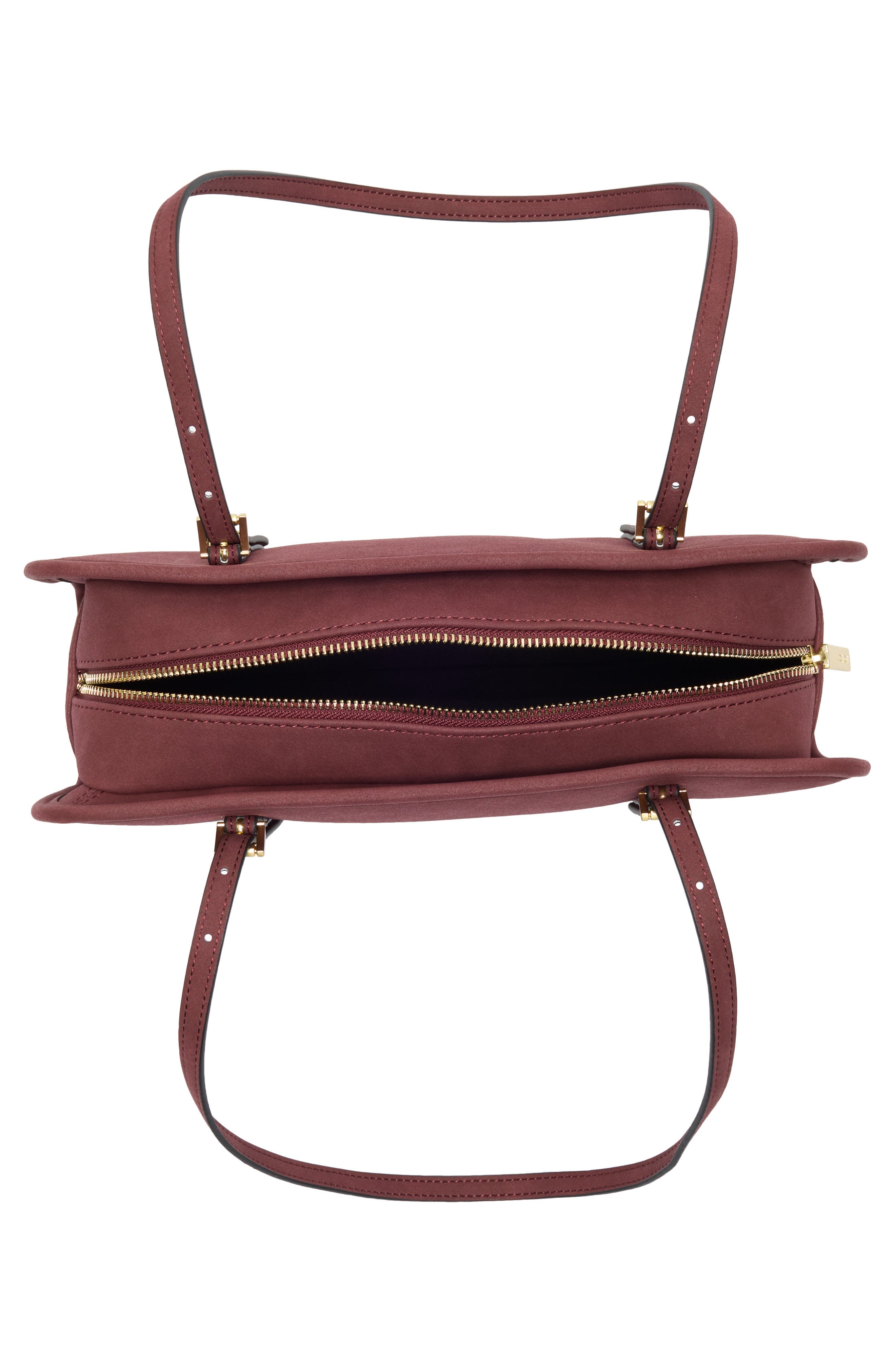 BCBG Suede East/West Shoulder Bag, Alternate, color, Cherry Wine