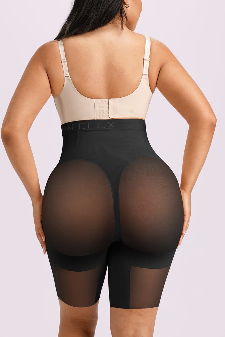 High Waist Tummy Control Butt-Lifting Mesh Shaping Short, Alternate, color, Black