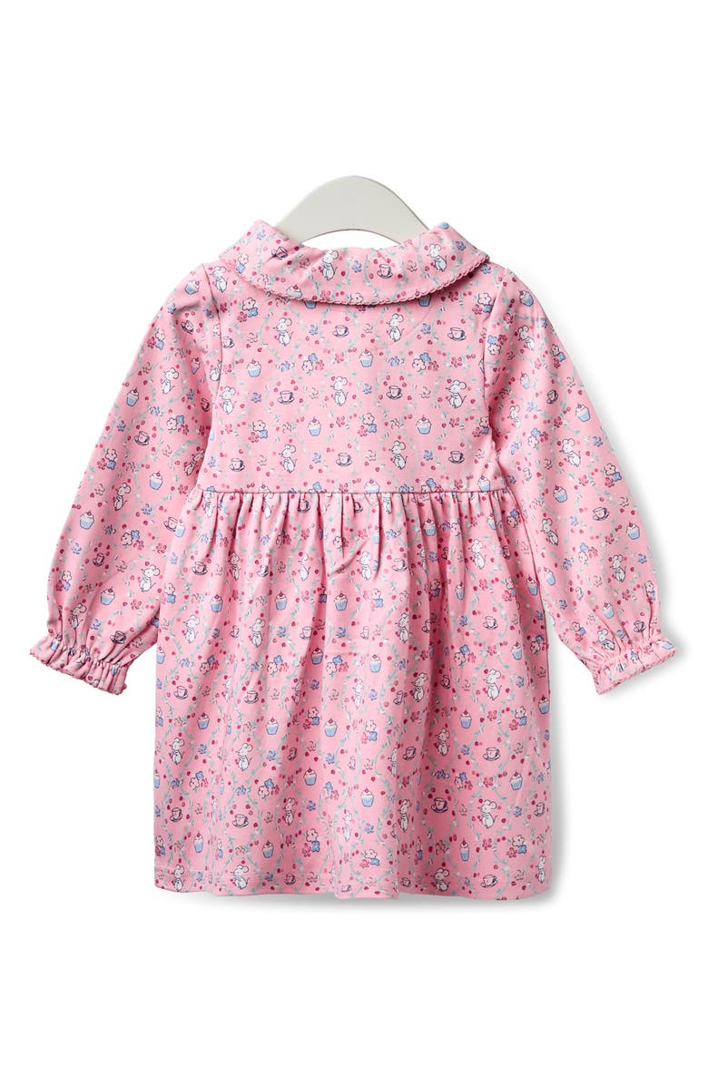 JOJO MAMAN BEBE Mouse Tea Party Ruffle Long Sleeve Cotton Dress, Alternate, color, Pink