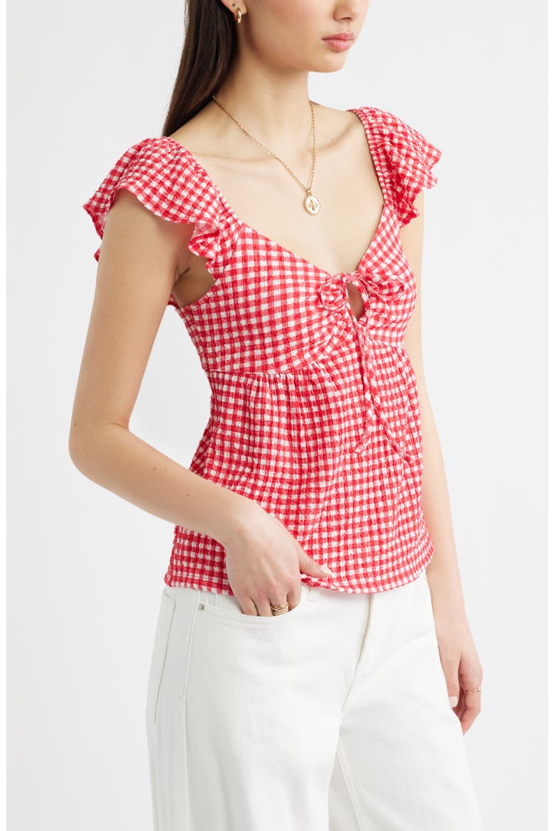Flutter Sleeve Top, Alternate, color, RED- WHITE ROBIN GINGHAM