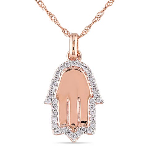 Diamond Hamsa Pendant Necklace 14k