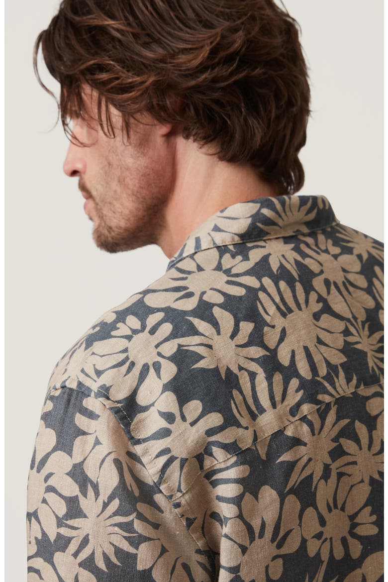 Bloom Print Short Sleeve Linen Button-Up Shirt, Alternate, color, TWINE