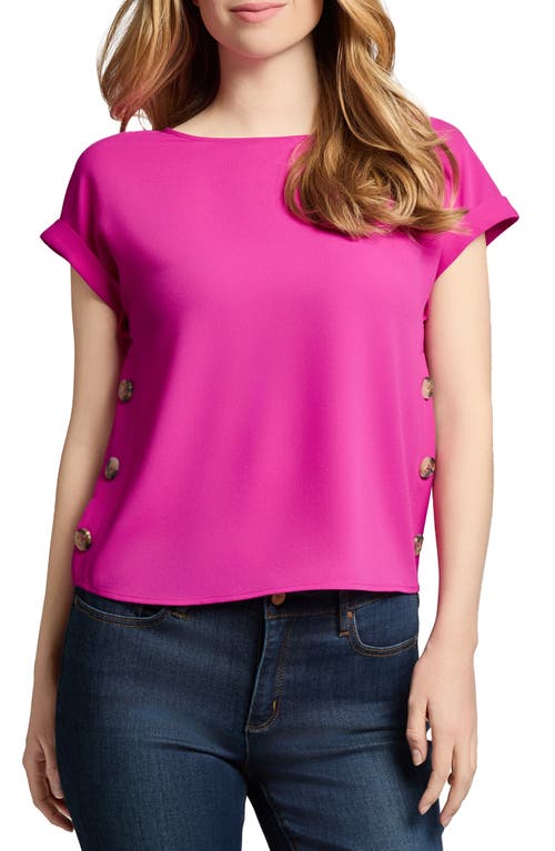 Jones New York Petite Round-neck Side-button Short-sleeve Top In Pink