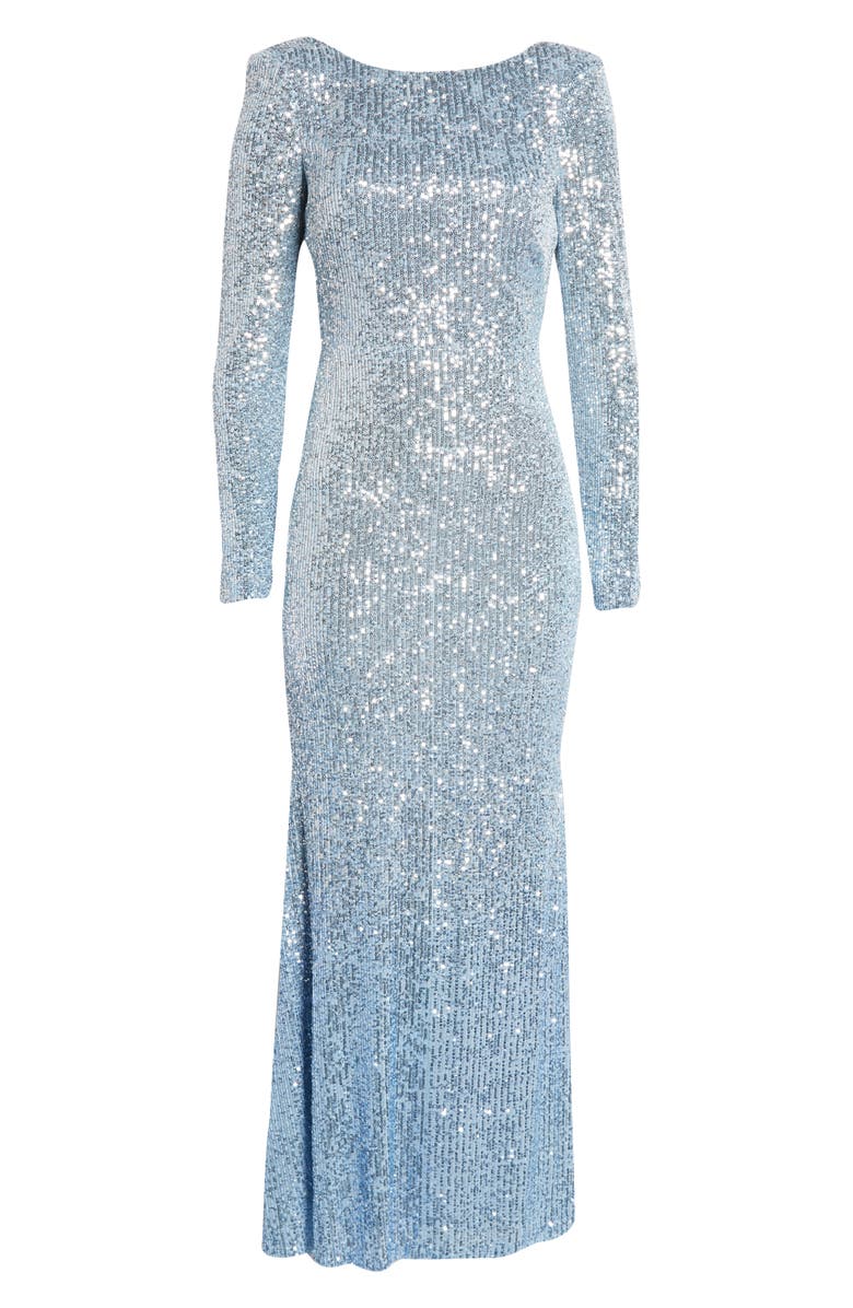 Eliza J Social Sequin Long Sleeve Gown, Alternate, color, Blue