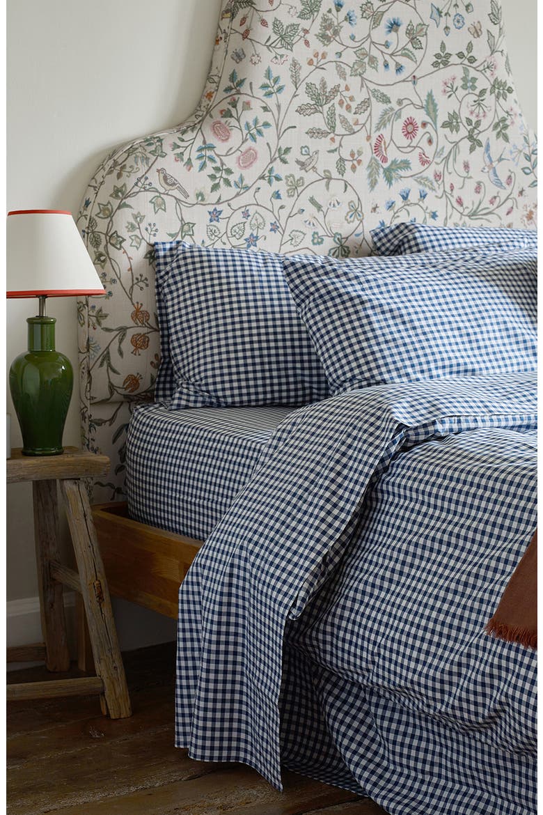 200 Thread Count Gingham Cotton Flat Sheet, Alternate, color, INDIGO