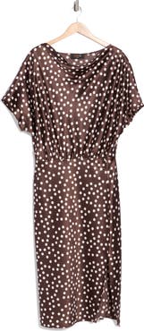 Renee C Polka Dot Short Sleeve Satin Midi Dress