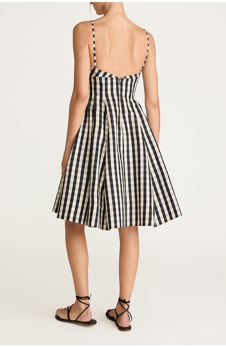 Rebecca Taylor Gingham Twill Embroidered Bustier Tea Dress, Alternate, color, Black Combo
