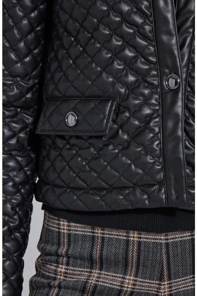 Aurelle Quilted Faux Leather Jacket, Alternate, color, BLACK