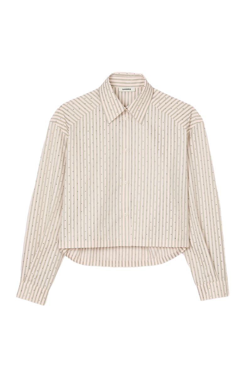 SANDRO Striped rhinestone shirt, Alternate, color, Khaki / Pink