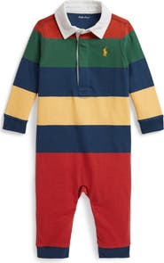 Ralph Lauren Kids' Stripe Cotton Rugby Coverall