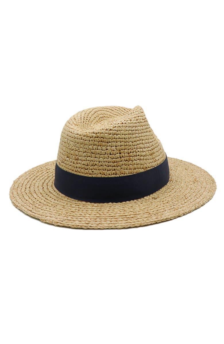 Amicale Cashmere Raffia Crochet Fedora, Alternate, color, Natural