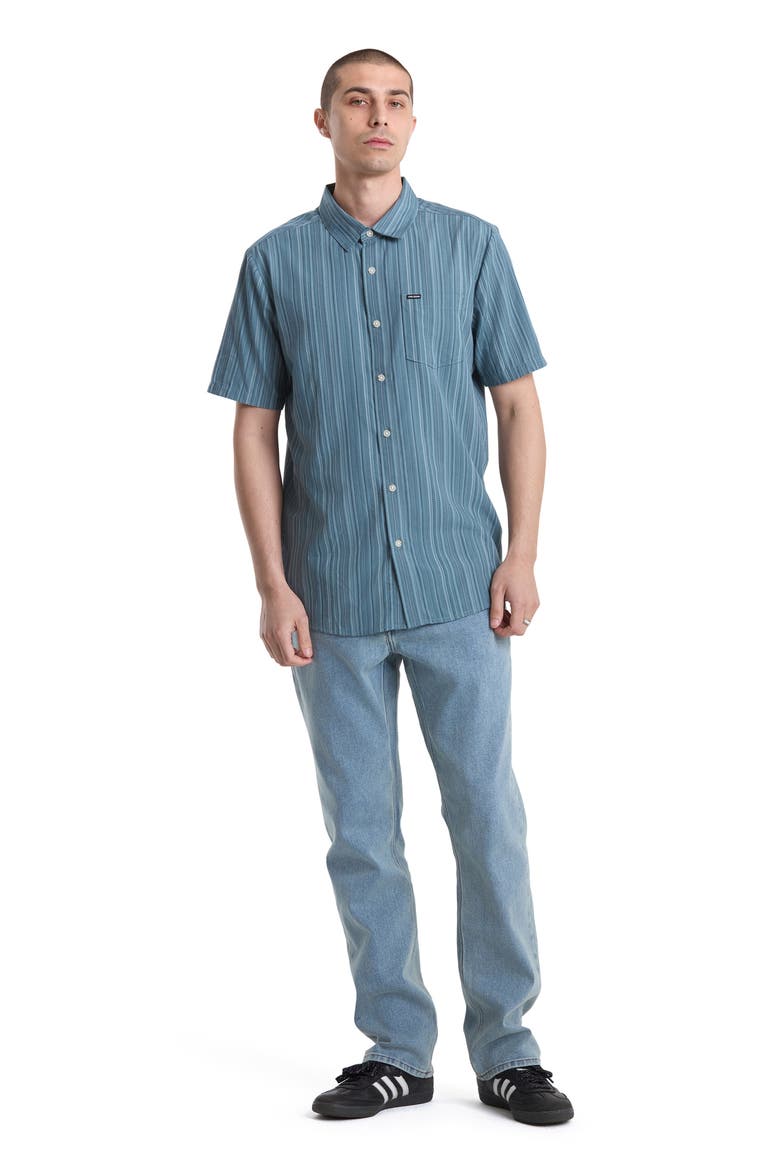 Jahstripe Short Sleeve Button-Up Shirt, Alternate, color, BLUE/ GREEN STRIPE