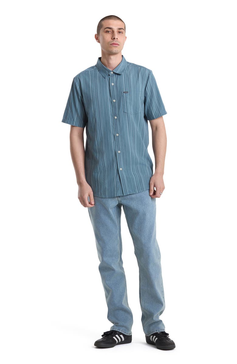 Volcom Jahstripe Short Sleeve Button-Up Shirt, Alternate, color, Blue/ Green Stripe