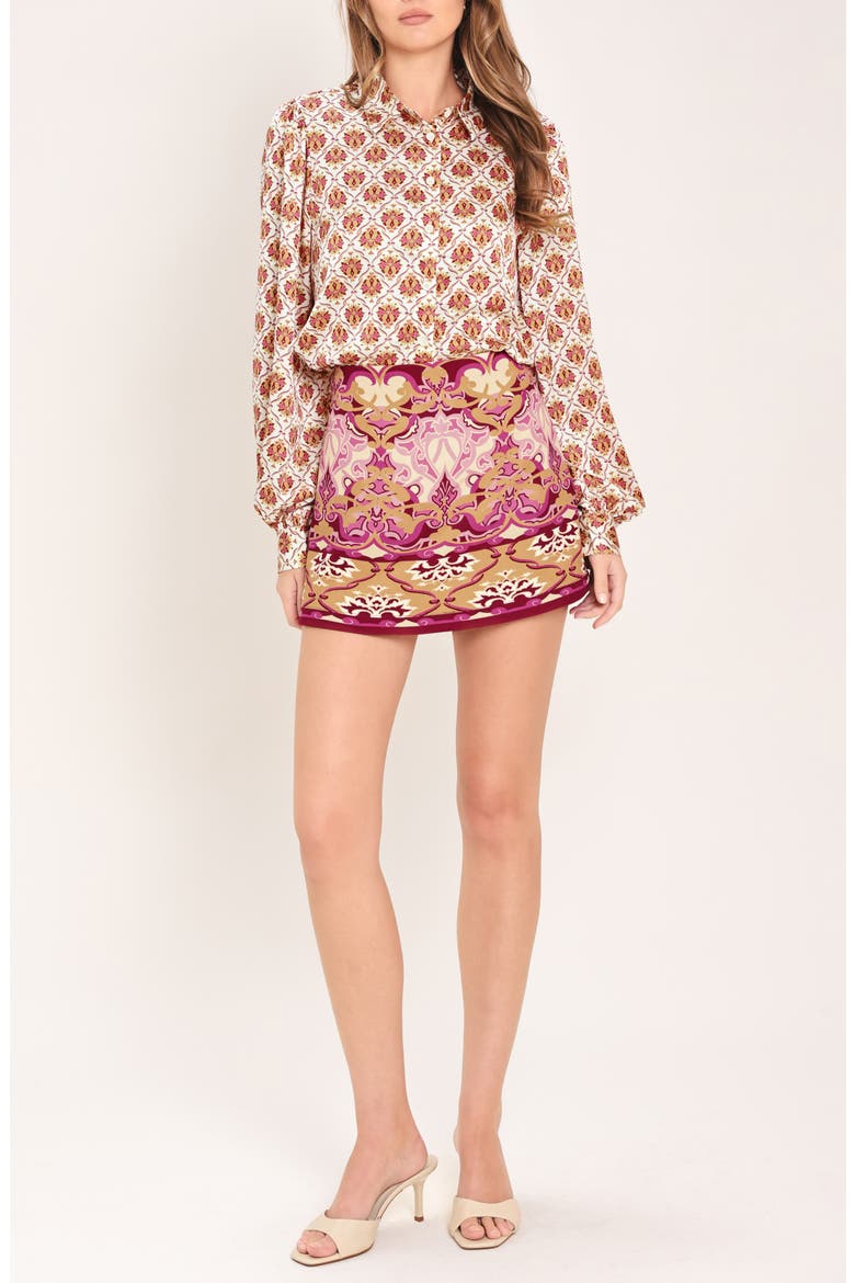 Print Satin Shirt, Alternate, color, BURGUNDY