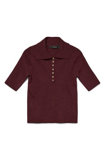 Vero Moda Marina Elbow Sleeve Polo Sweater In Burgundy