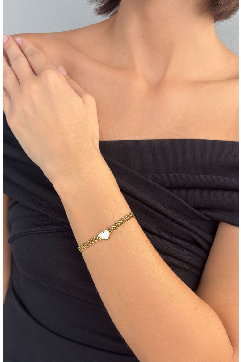 Heart Charm Curb Link Bracelet, Main, color, GOLD/ WHITE