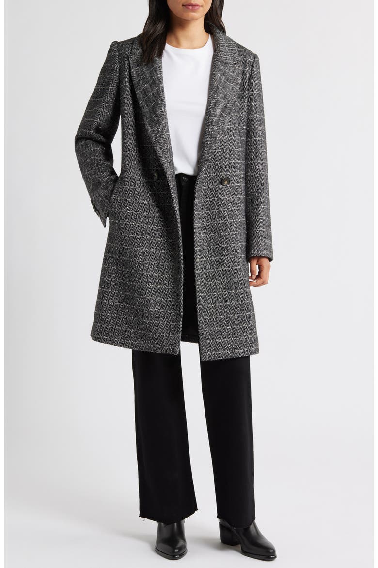 Double Breasted Notch Lapel Coat, Alternate, color, BLACK SPARKLE