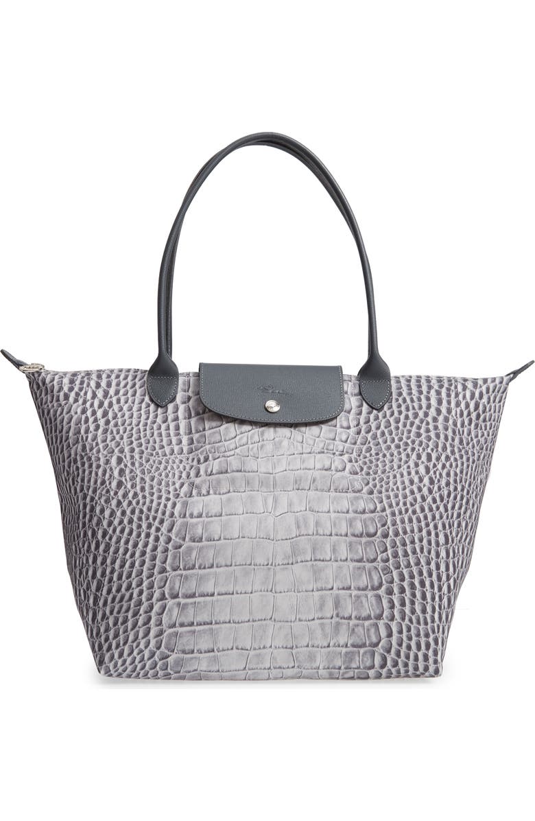 Longchamp Large Le Pliage Croc Print Tote, Main, color,