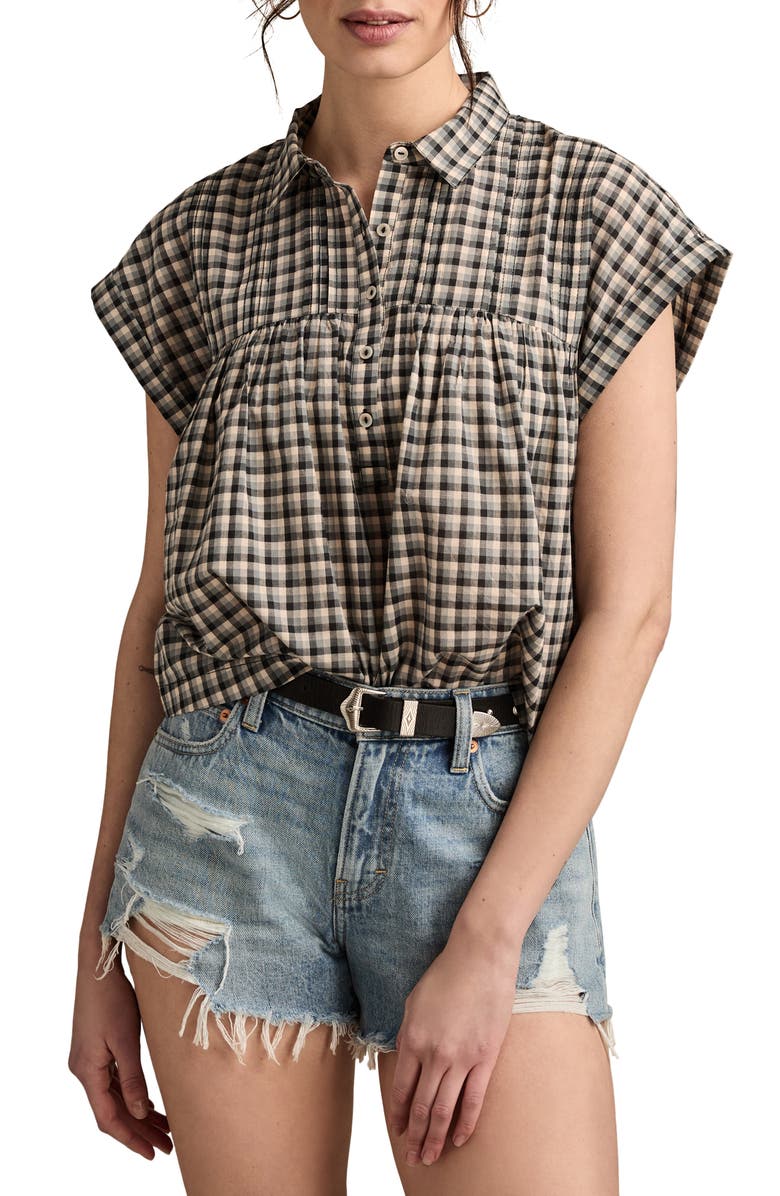 Lucky Brand Plaid Short Sleeve Shirt, Main, color, Black Plaid