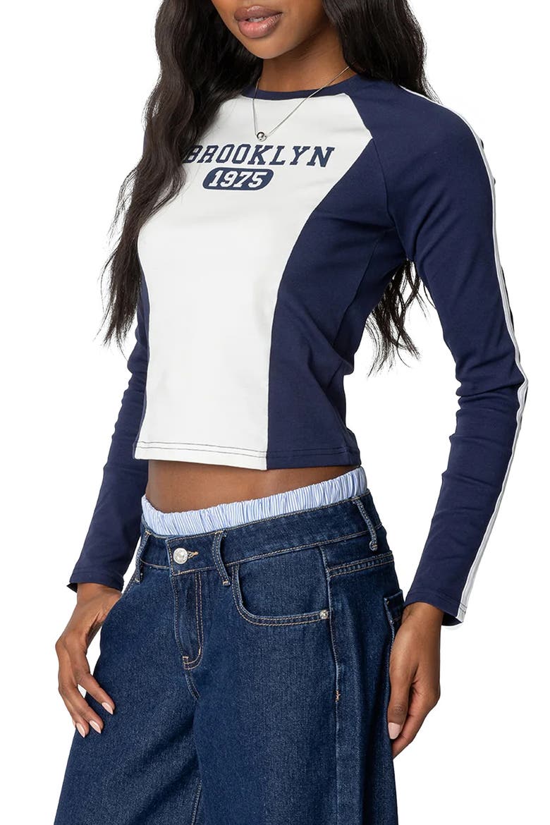 Brooklyn Graphic Long Sleeve Stretch Cotton T-Shirt, Alternate, color, NAVY