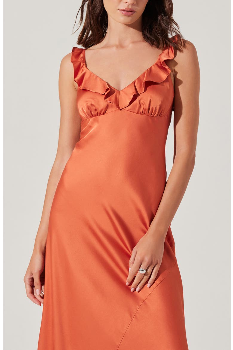 Zoie Ruffle Neck Satin Slipdress, Alternate, color, BRICK