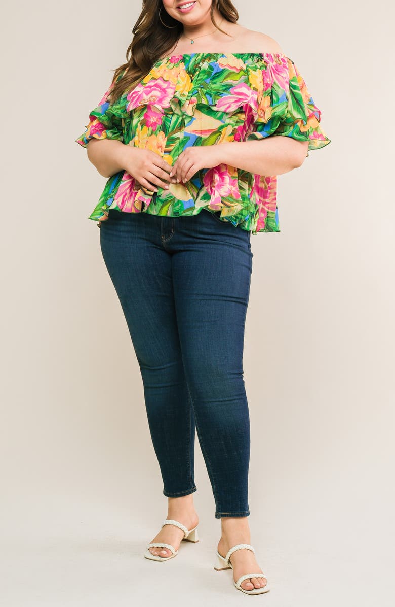 FLYING TOMATO Off-the-Shoulder Top, Alternate, color, Blue Green