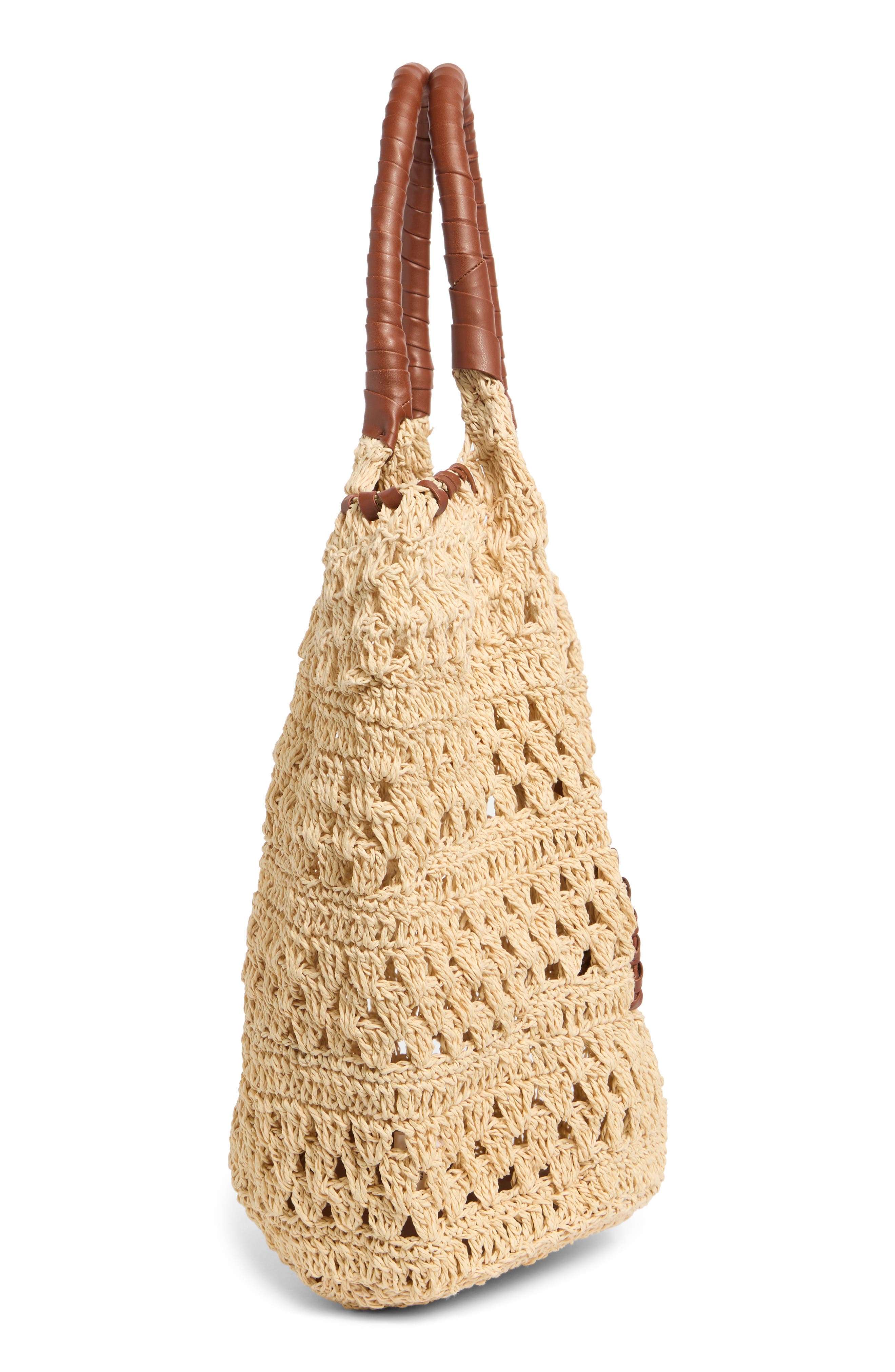 Collection XIIX Crochet Raffia Tote Bag, Alternate, color, Cognac/ Natural